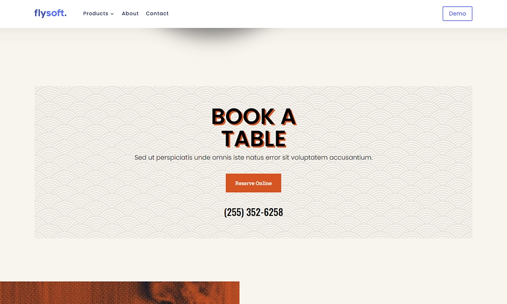 table reservations and contact number being displayed on website